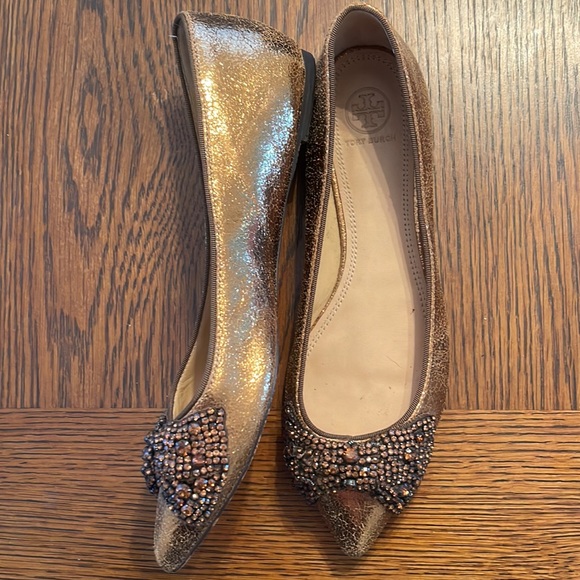 Tory Burch Vanessa Gold Bronze Flat - Picture 3 of 12